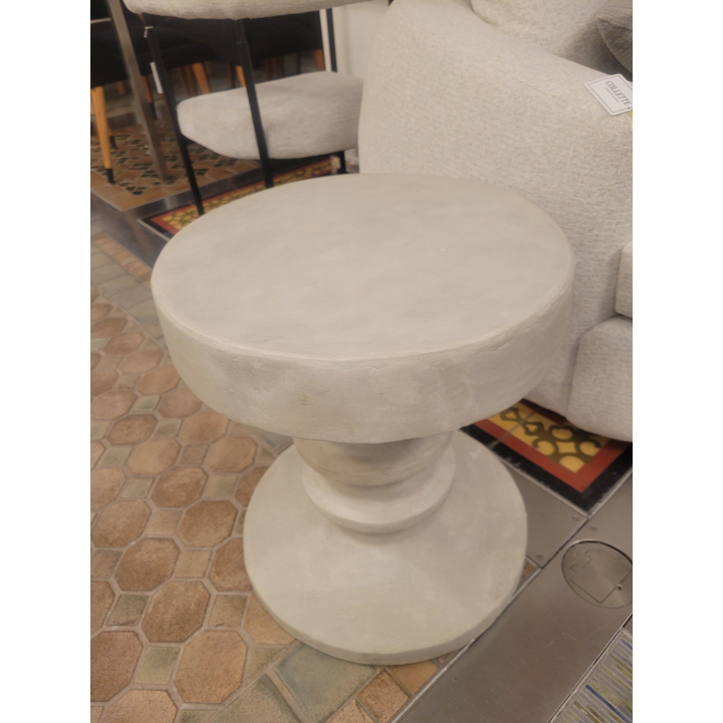 Round Fiber Stone Pedestal Side Table