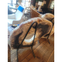 Petrified Wood Ring Sculpture on Iron Stand