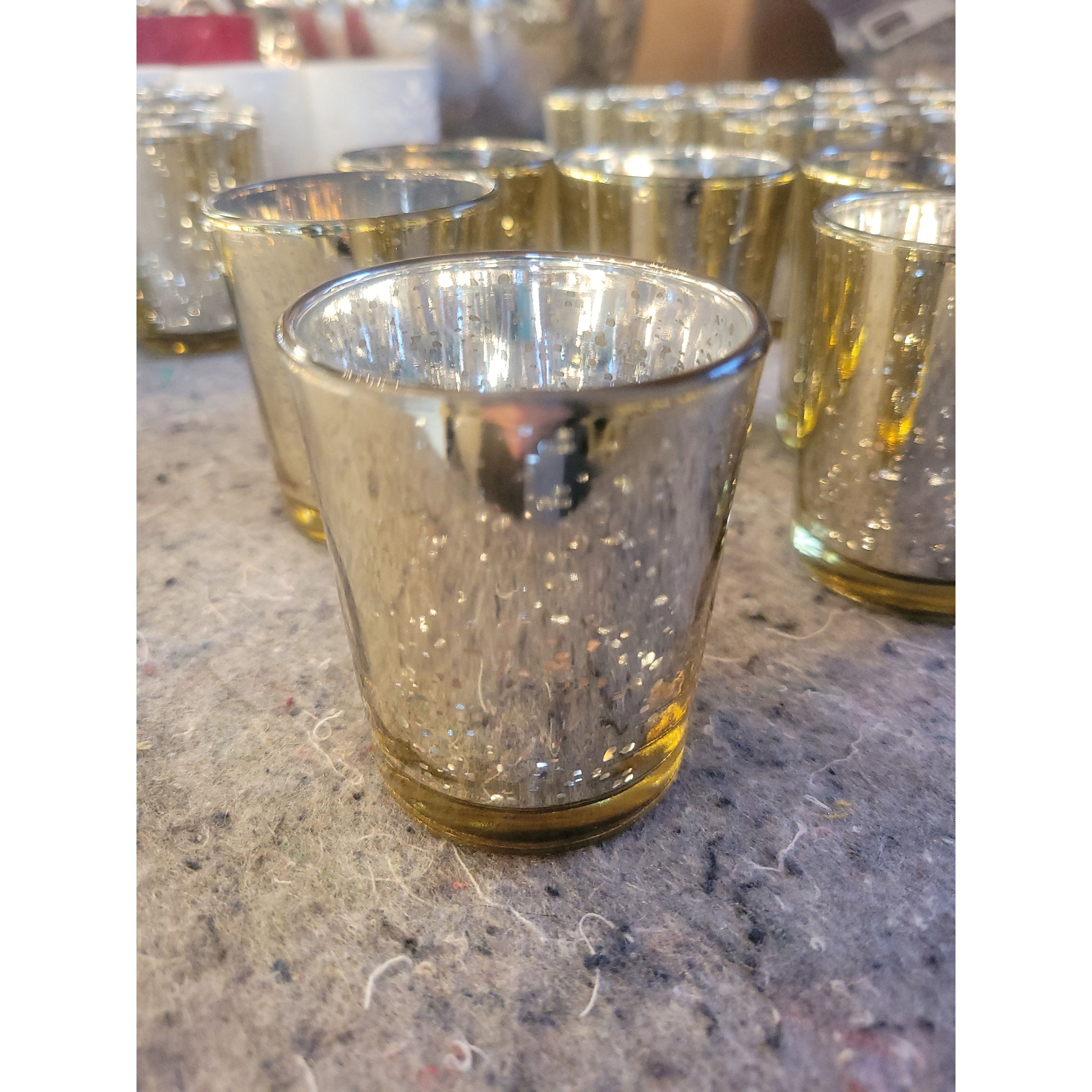 Set of 6 Gold Mercury Glass Votive Candle Holders