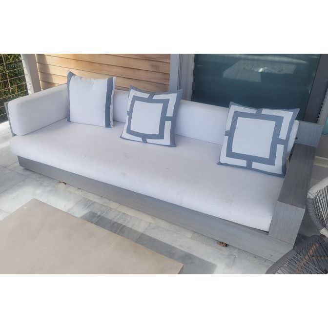 2-Pc Teak L Sectional w/ White Cushions by RH
