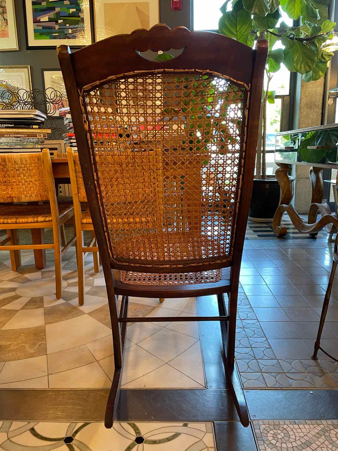 Vintage Wood Cane Back Rocking Chair