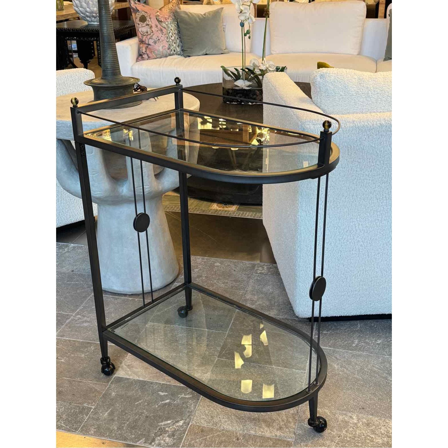 Open House Black Metal Bar Cart w/ 2 Glass Shelves