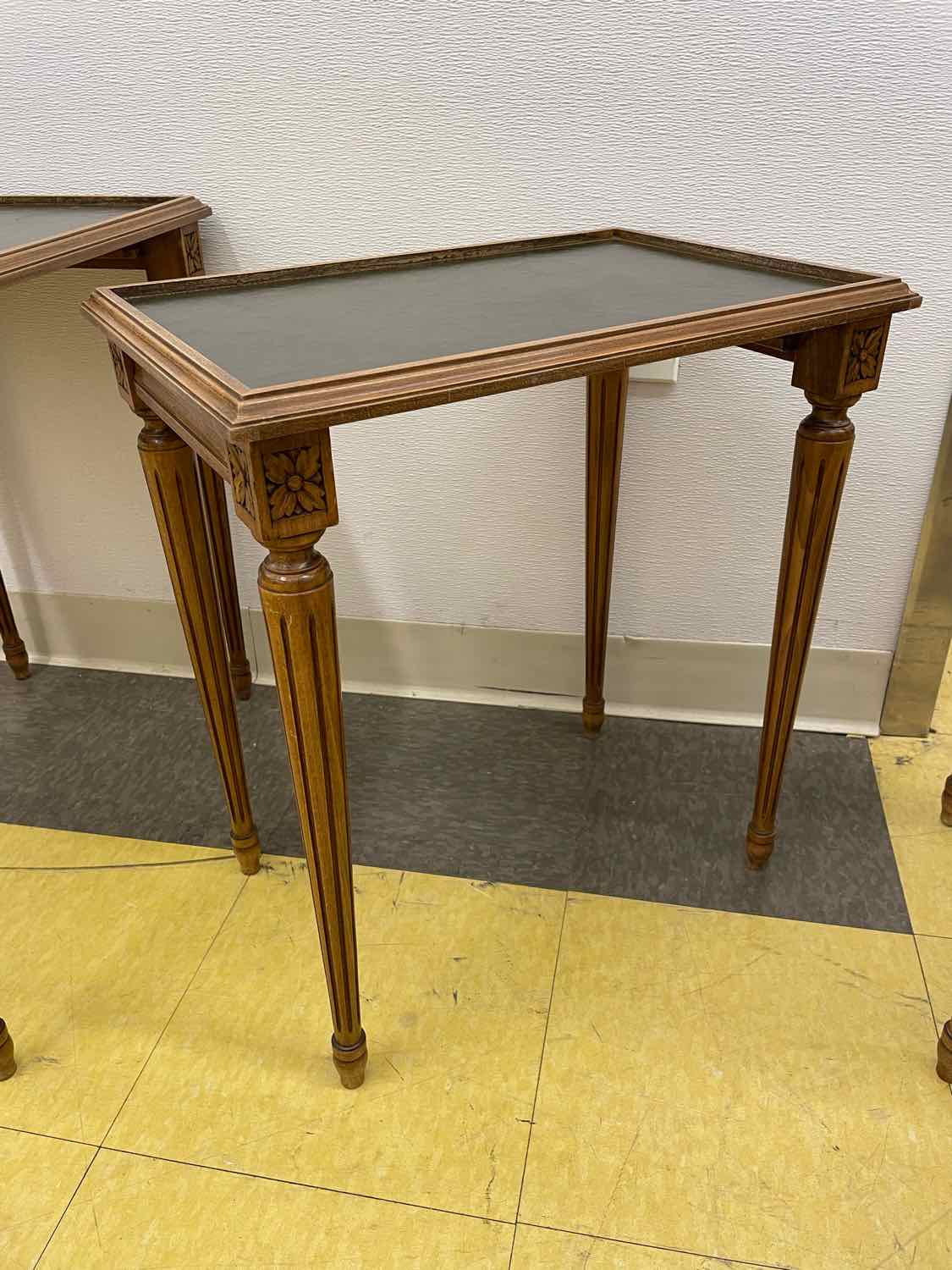 SET of 3 Louis XVI Style Leather Top Nesting Tables (AS IS)
