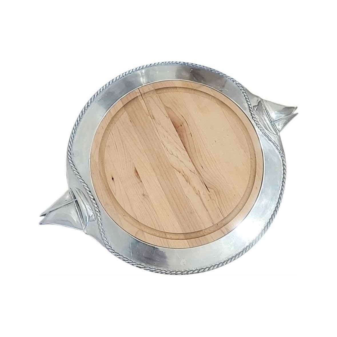 Pewter & Wood Platter w/ Sailboat Motif