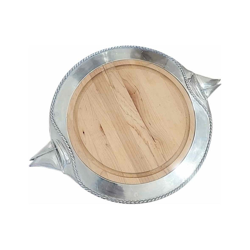 Pewter & Wood Platter w/ Sailboat Motif