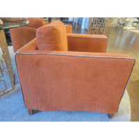 PAIR of Orange Linen Square Lounge Arm Chairs w/ Gray Piping by Flexteam