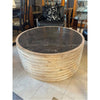 Round Fluted Wood Coffee Table w/ Black Stone Top