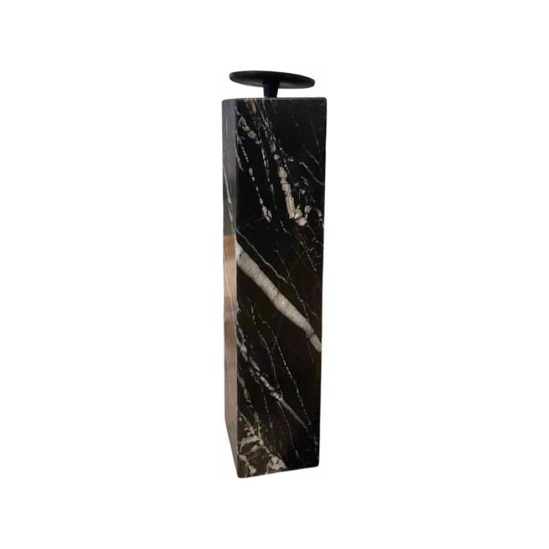 Black Marble Pillar Candle Stick, 21"Hx4"Sq