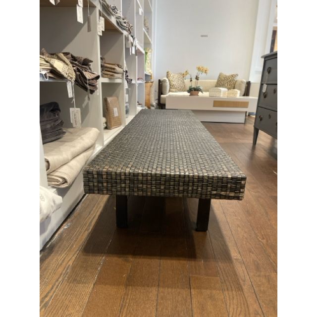 Woven Leather Bench on Dark Wood Legs