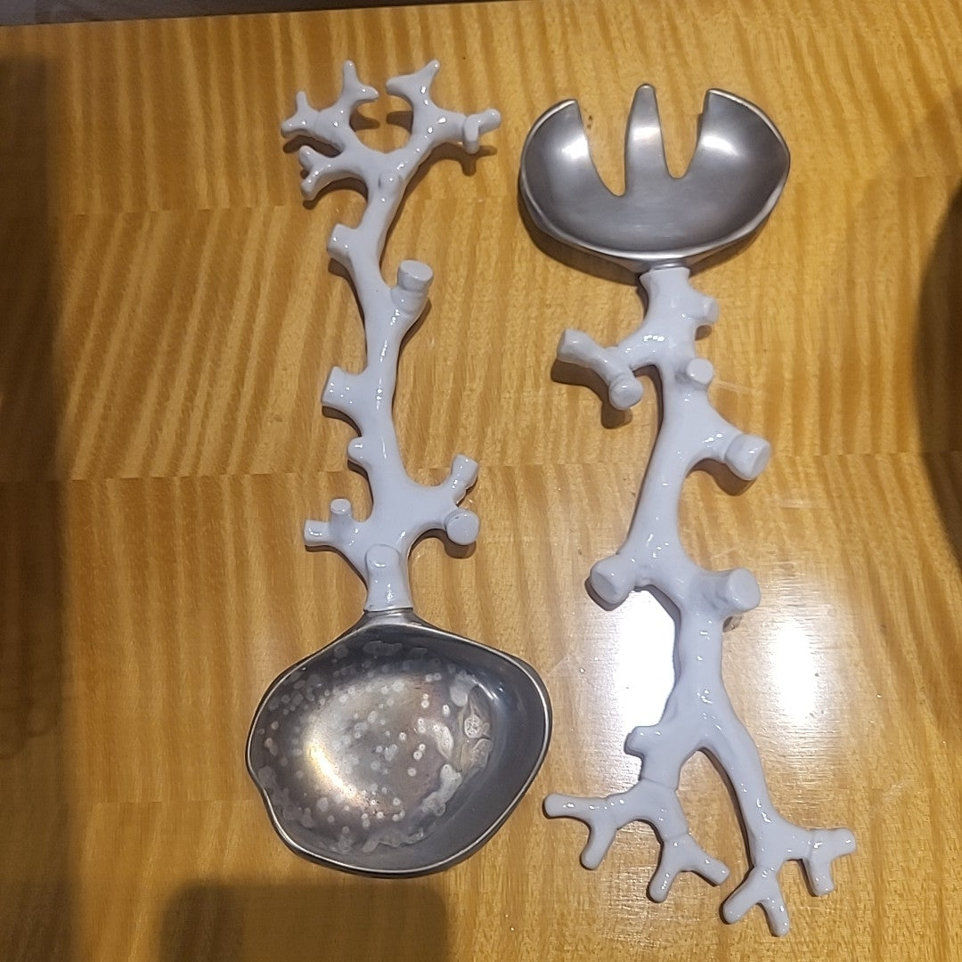 Michael Aram ' コーラルスタンド付ボウル Michael Aram Stainless+White Coral Salad Bowl with/ Fork & Spoon