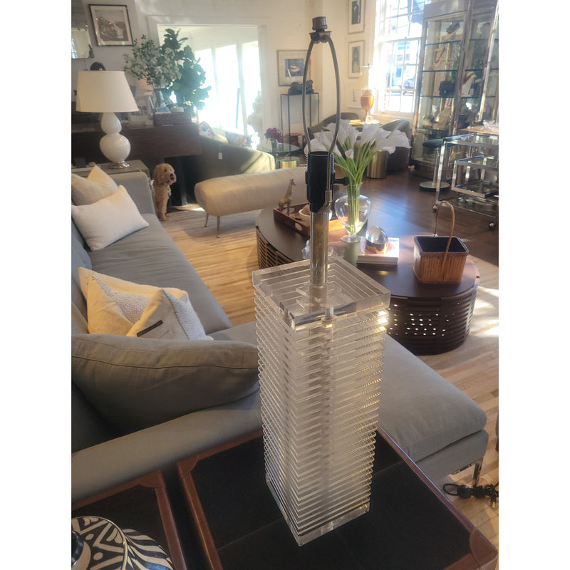 Hollywood Regency Stacked Lucite Table Lamp w/ Square Shade