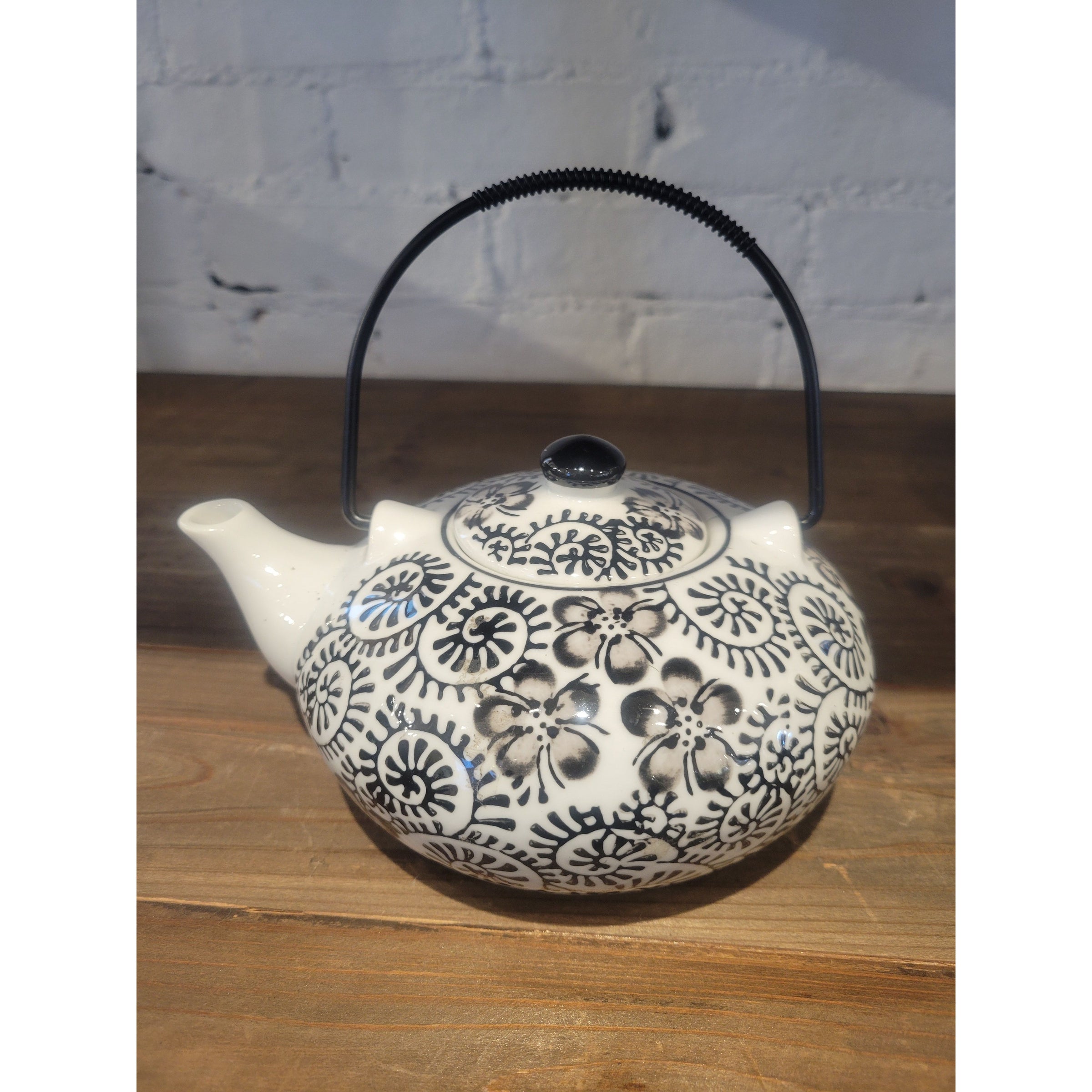 12-Pc Black & White Porcelain Tea Set