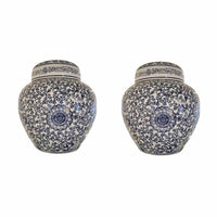 Pair of Blue & White Asian Style Ginger Jars w/ Lids