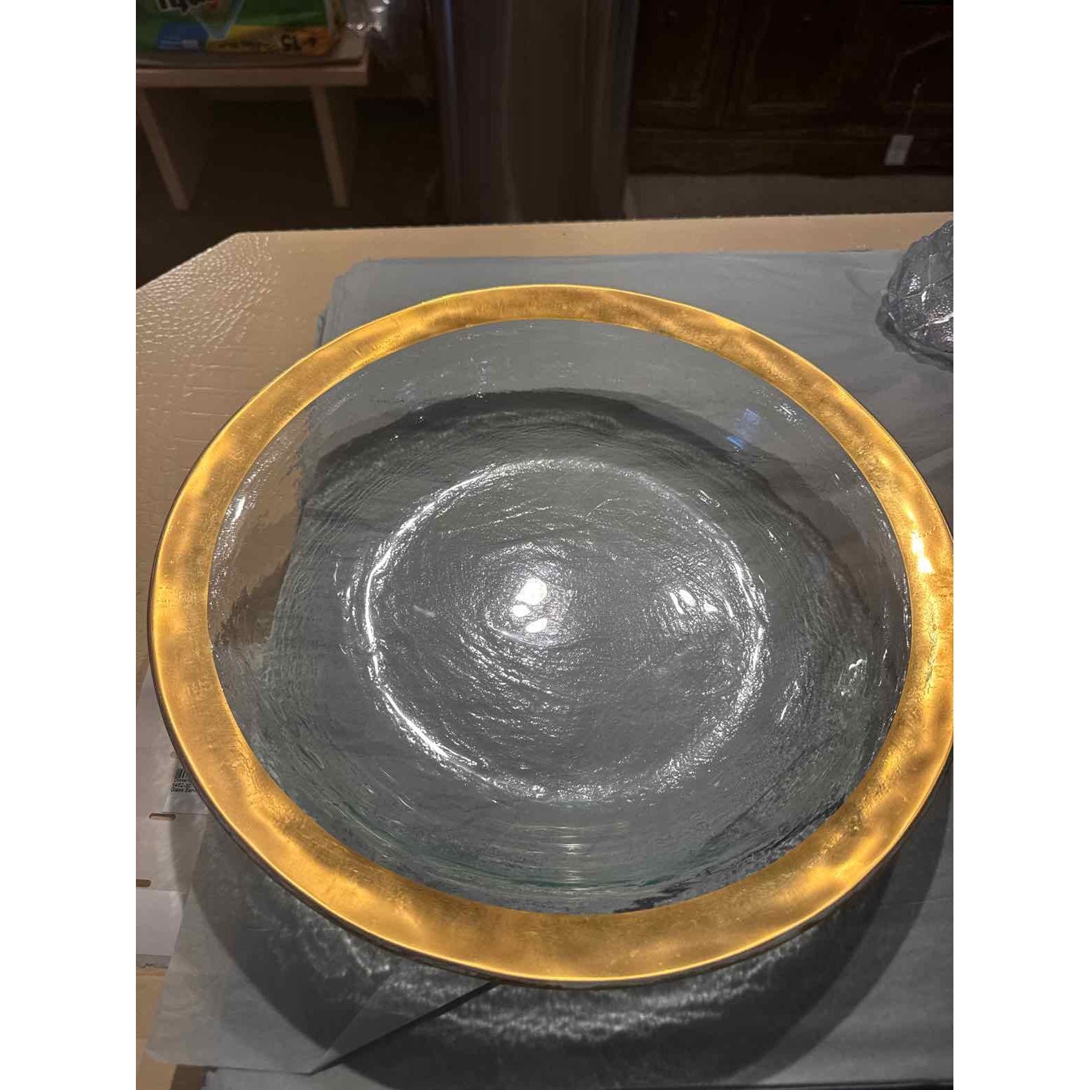 Glass Serving Bowl w/ Gold Leaf Trim by Annieglass