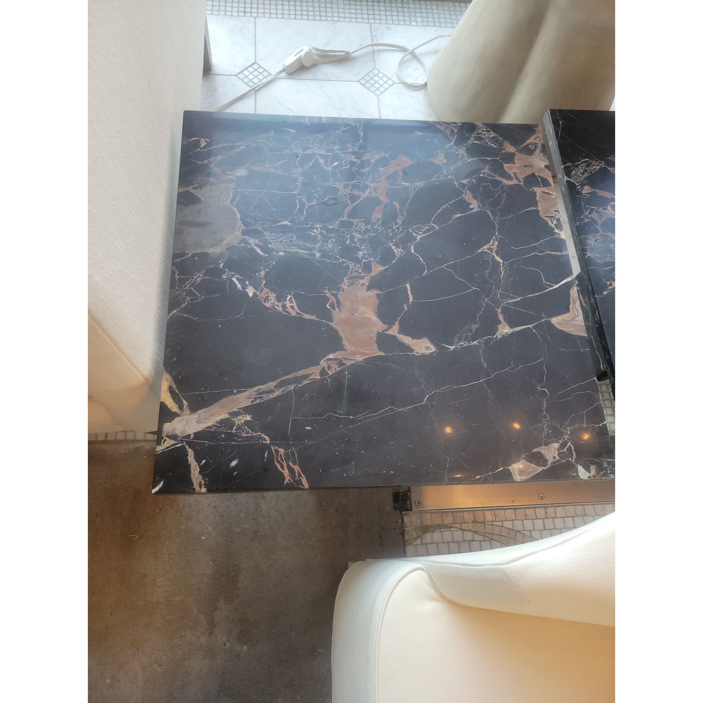 SET of 3 Fluted Black Marble Nesting Tables (AS IS)