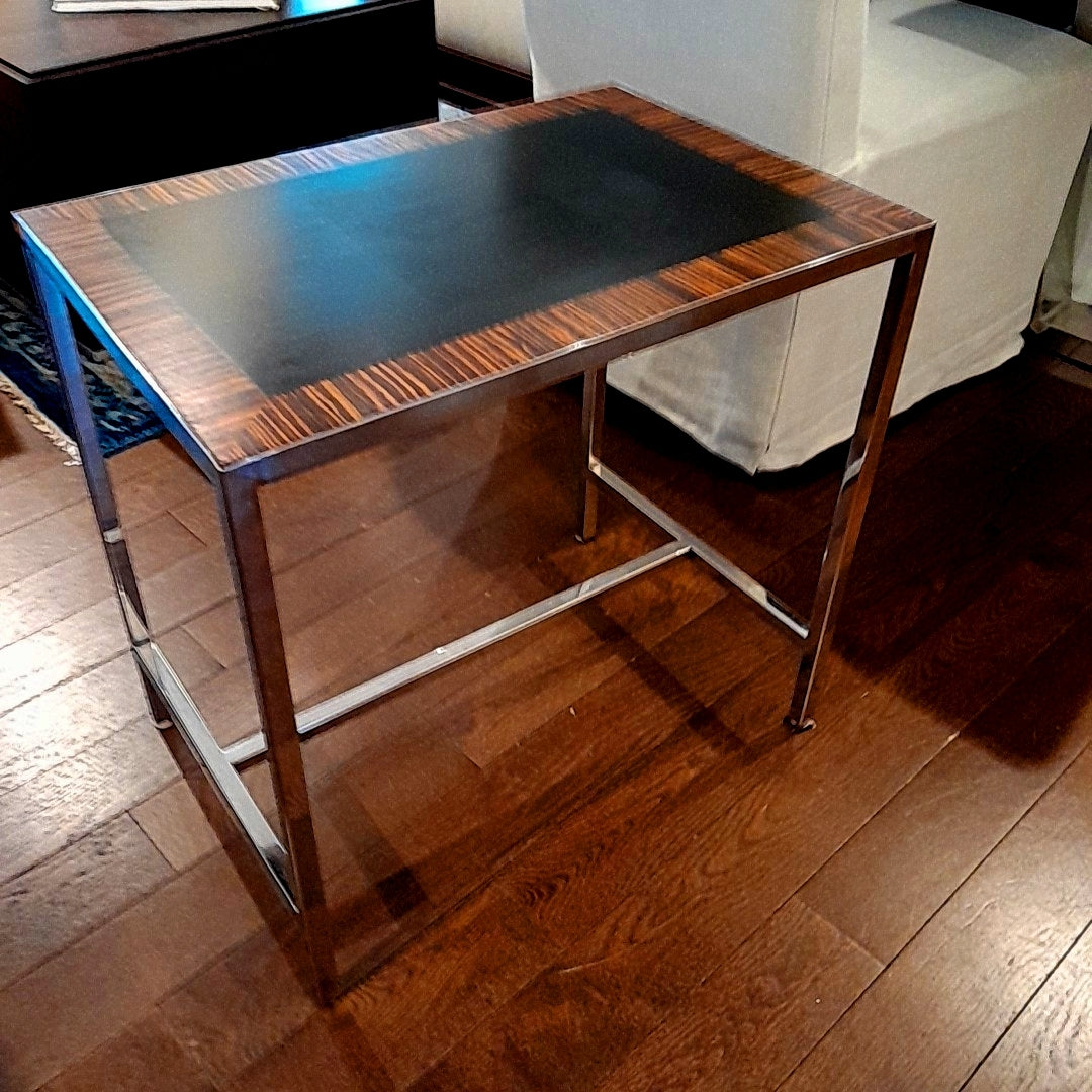 PAIR of Zebrawood & Chrome Side Tables - AS IS