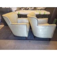 PAIR of Gold Fabric Nailhead Arm Chairs by Lee Industries (AS IS) - colletteconsignment.com