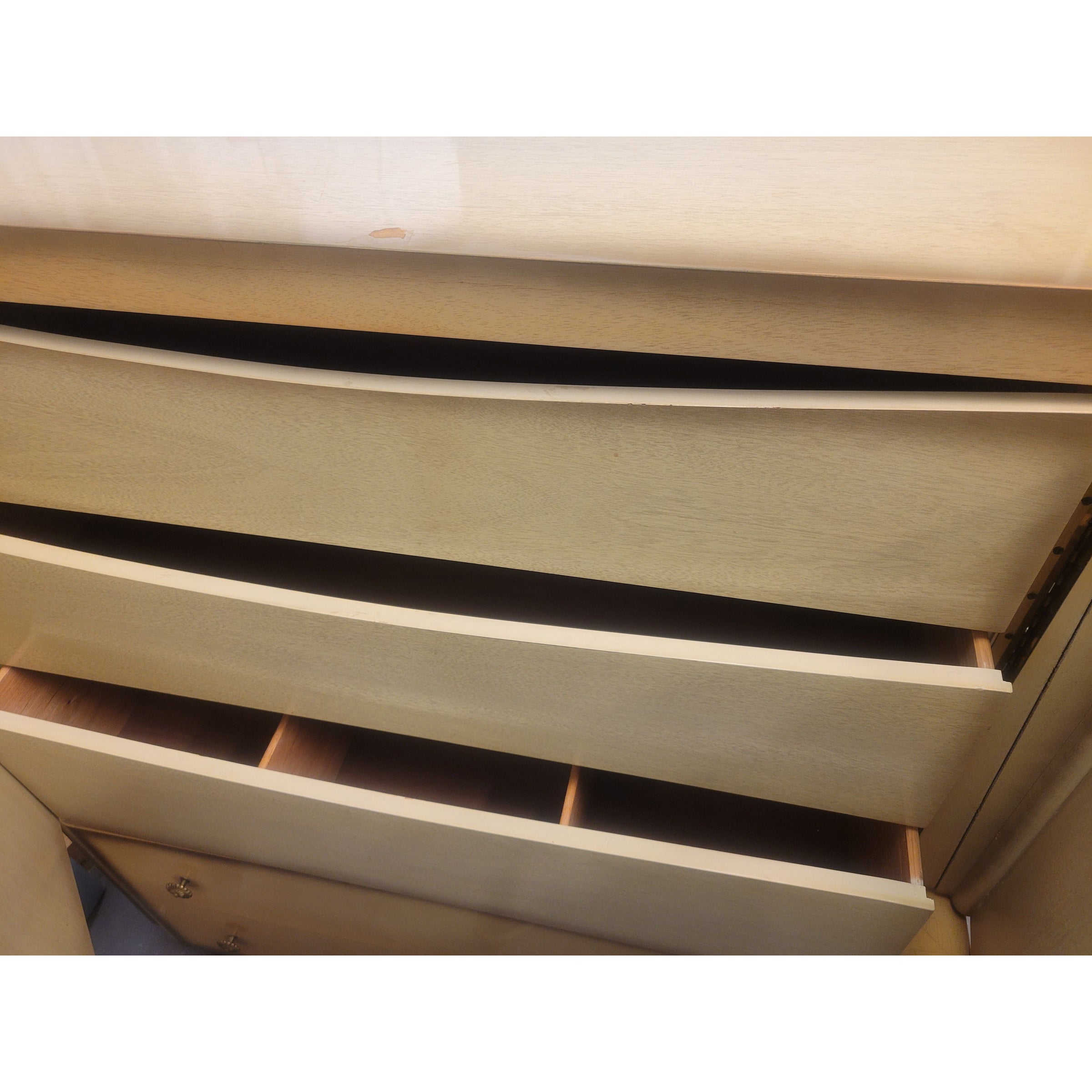 Custom 1960s 5-Drawer Pine Standing Dresser w/ Brass Pulls - colletteconsignment.com