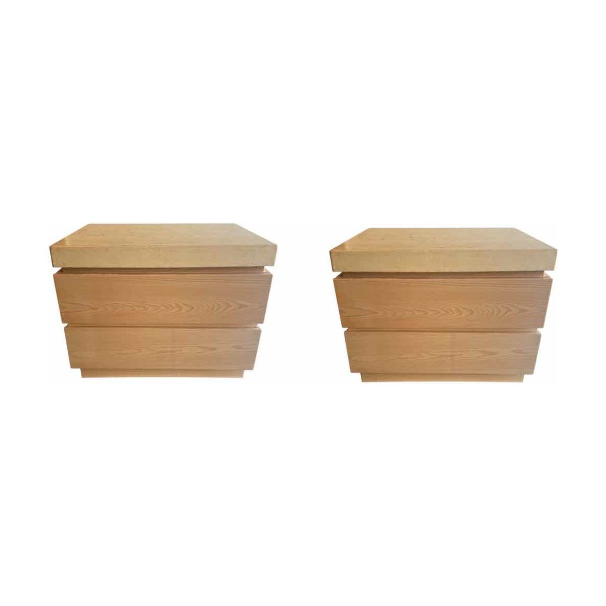 Pair of Linea Maple Night Stands w/ Travertine Tops by Kreiss