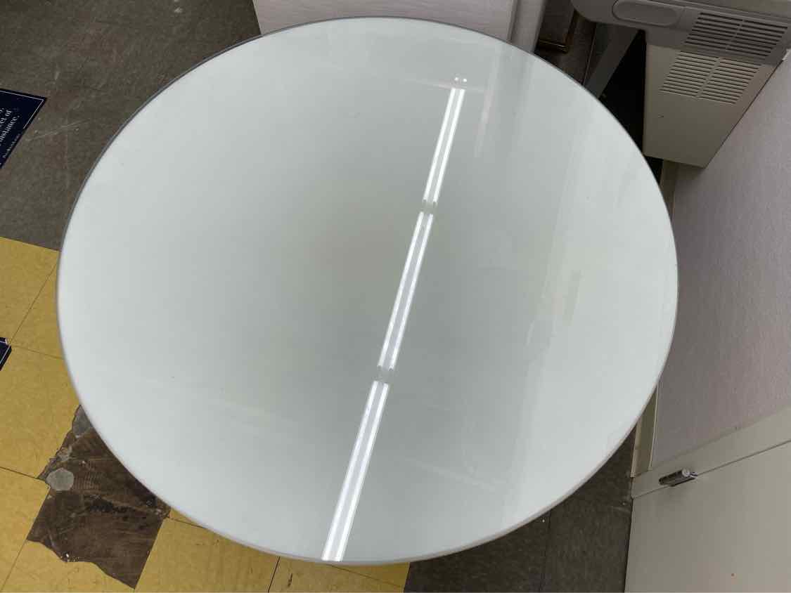 Round White Felt Top Table w/ Glass Top