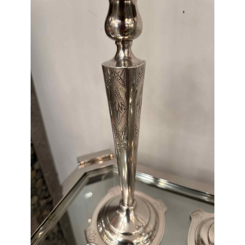 Pair of "R" Monogrammed Sterling Silver Candlesticks