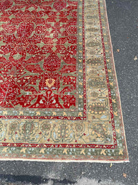 10' x 13.8' Turkish Green & Red Wool Rug