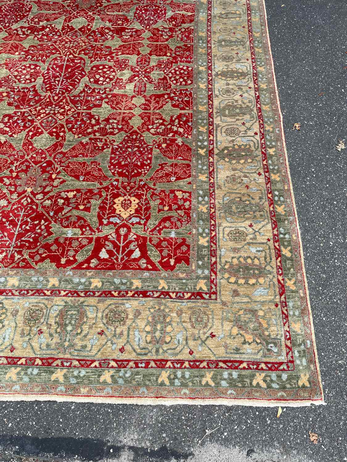 10' x 13.8' Turkish Green & Red Wool Rug