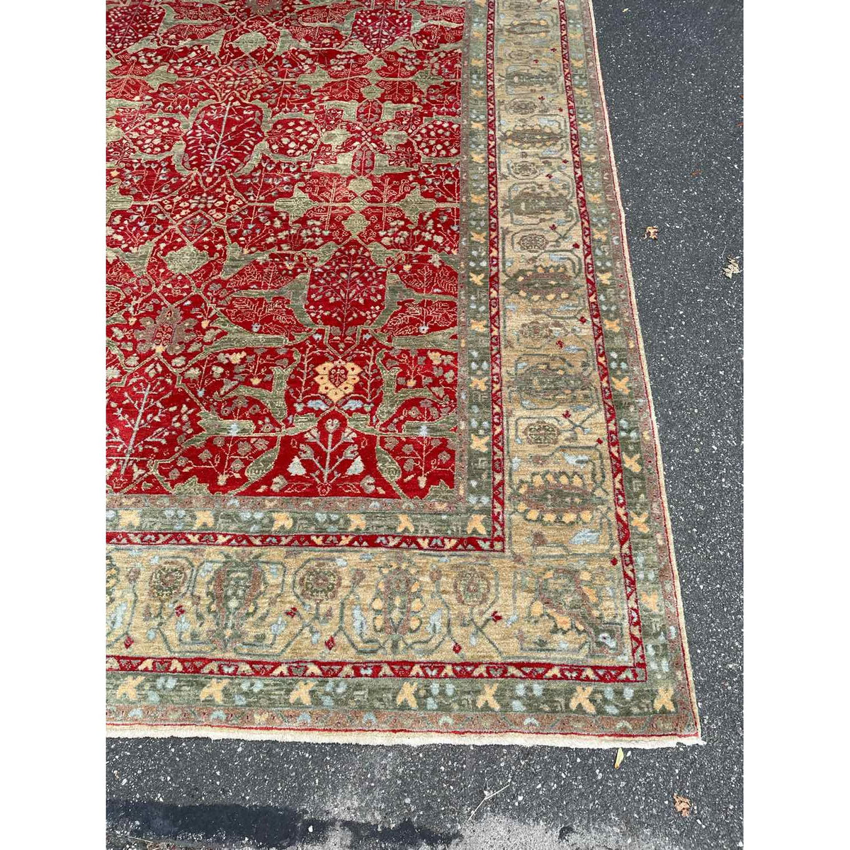 10' x 13.8' Turkish Green & Red Wool Rug