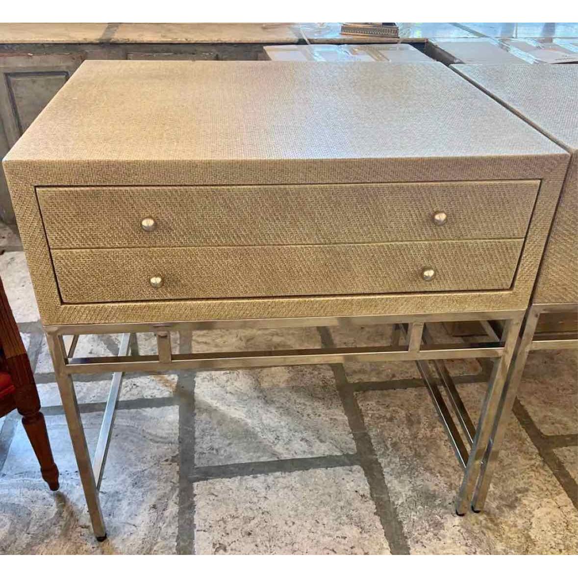 Pair of Somerset Night Stands Pebble on Raffia / Base: Nickel