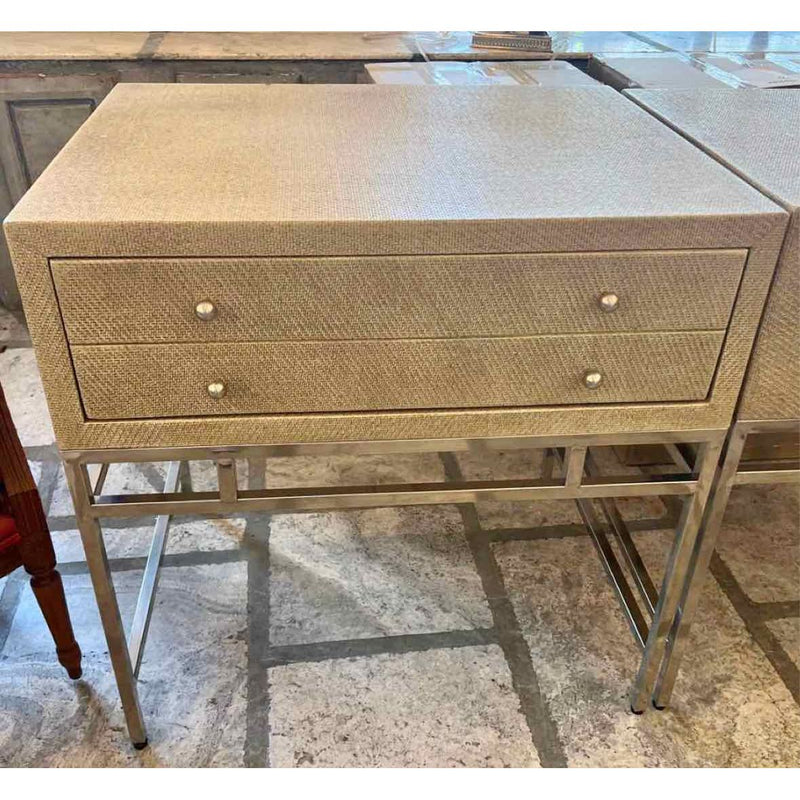 Pair of Somerset Night Stands Pebble on Raffia / Base: Nickel