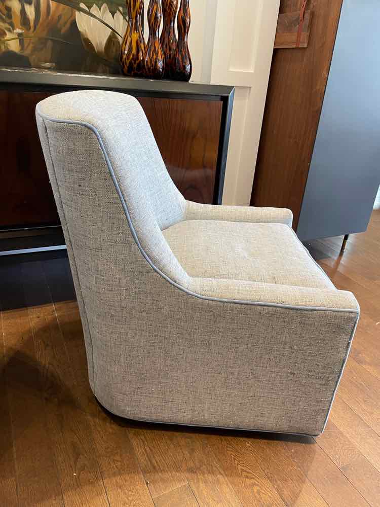 PAIR of Blue Upholstered Swivel Chairs w/ Velvet Piping by CR Laine