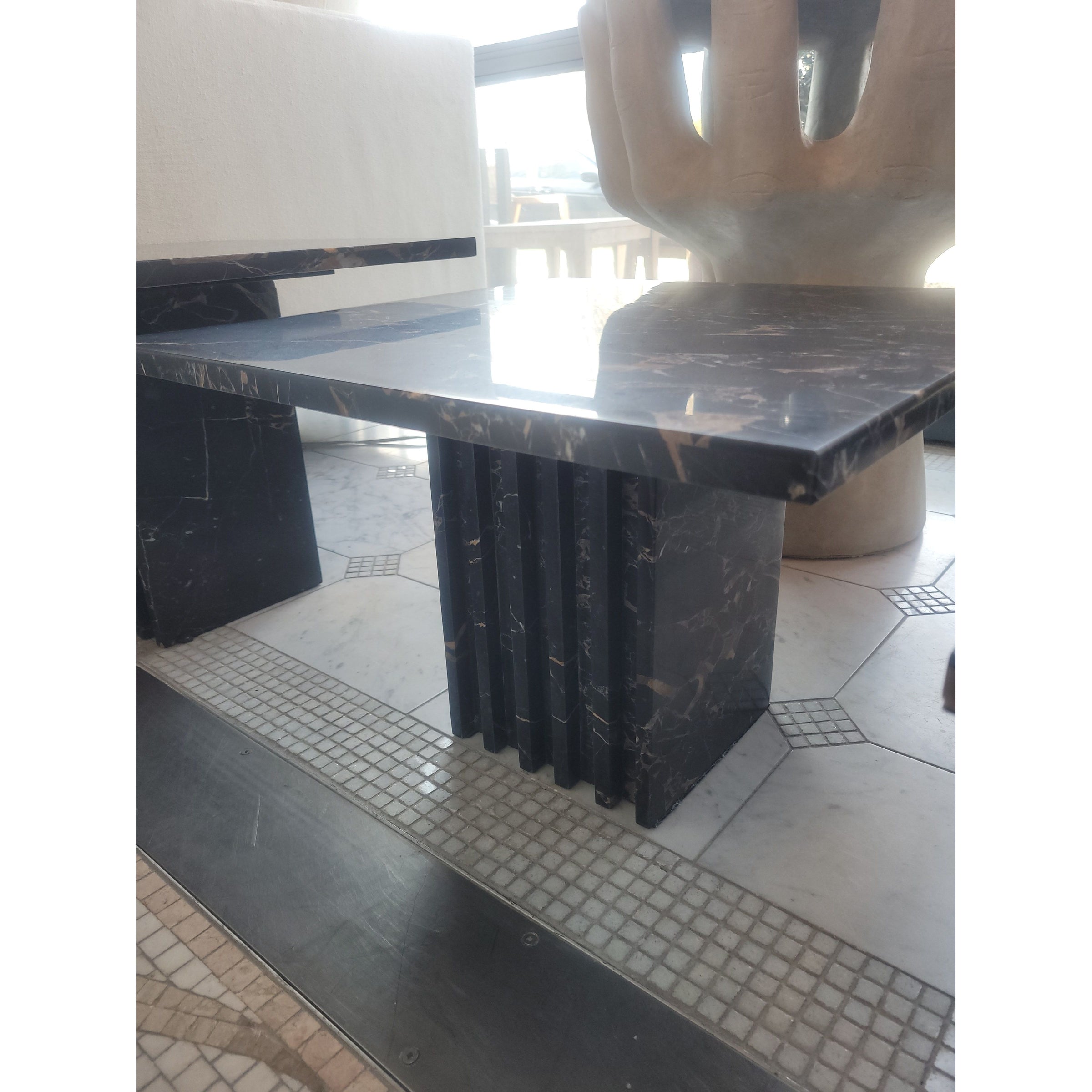 SET of 3 Fluted Black Marble Nesting Tables (AS IS)
