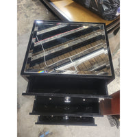 Black Lacquer & Nickel 3-Drawer Nightstand w/ Mirror Top by Worlds Away