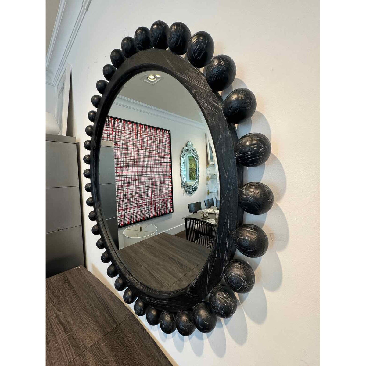 Round Black Mirror w/ Sphere Design