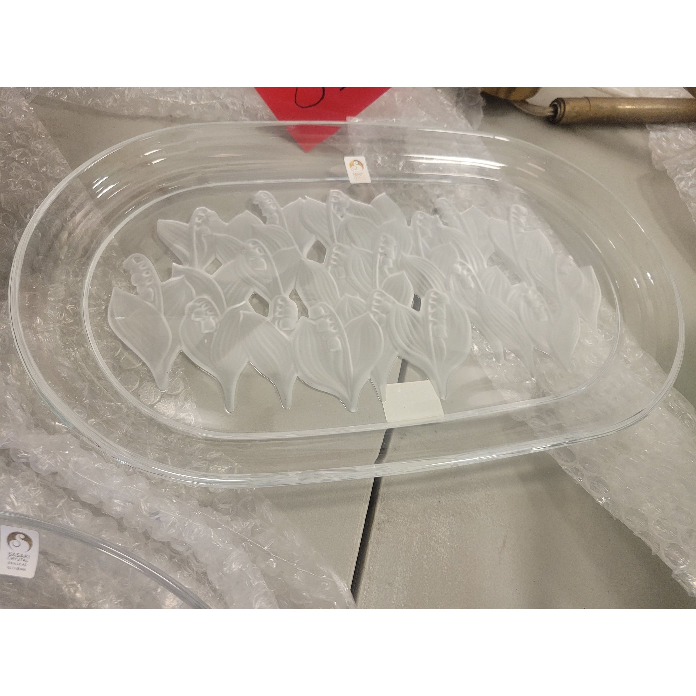 Oval Platter w/ Etched Lily of the Valley Motif by Sasaki