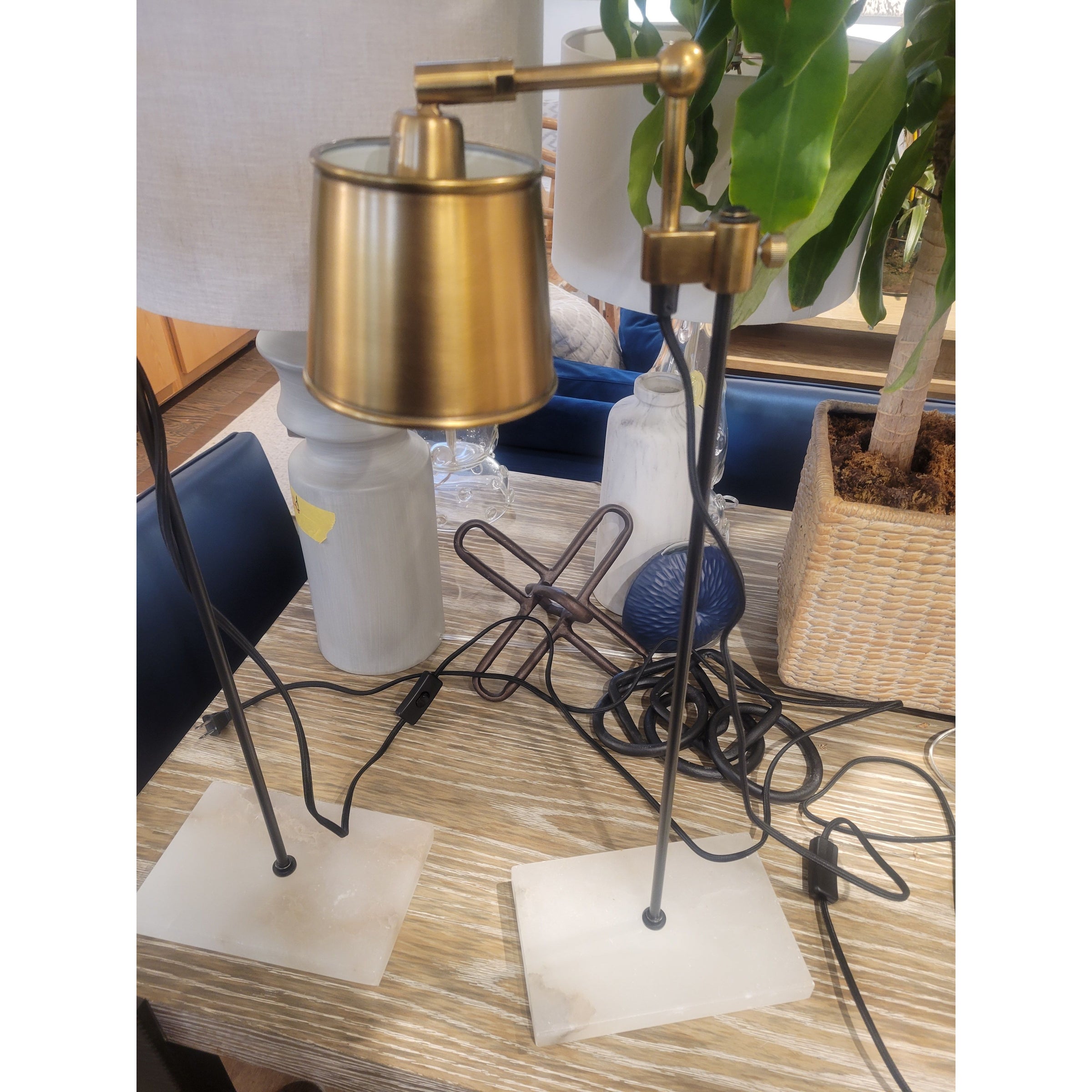 PAIR of Alabaster & Brass Lab Lights by Karakter x Anatomy Design - colletteconsignment.com