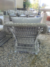 PAIR of Gray Wicker Arbor Lounge Chairs w/ Striped Cushions by Janus et Cie