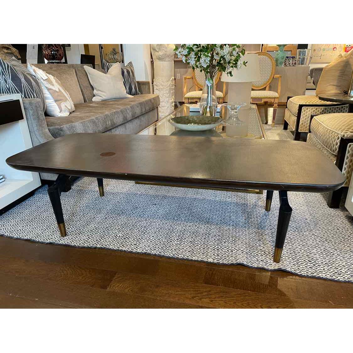Marquetry Wood & Brass Coffee Table by Arteriors