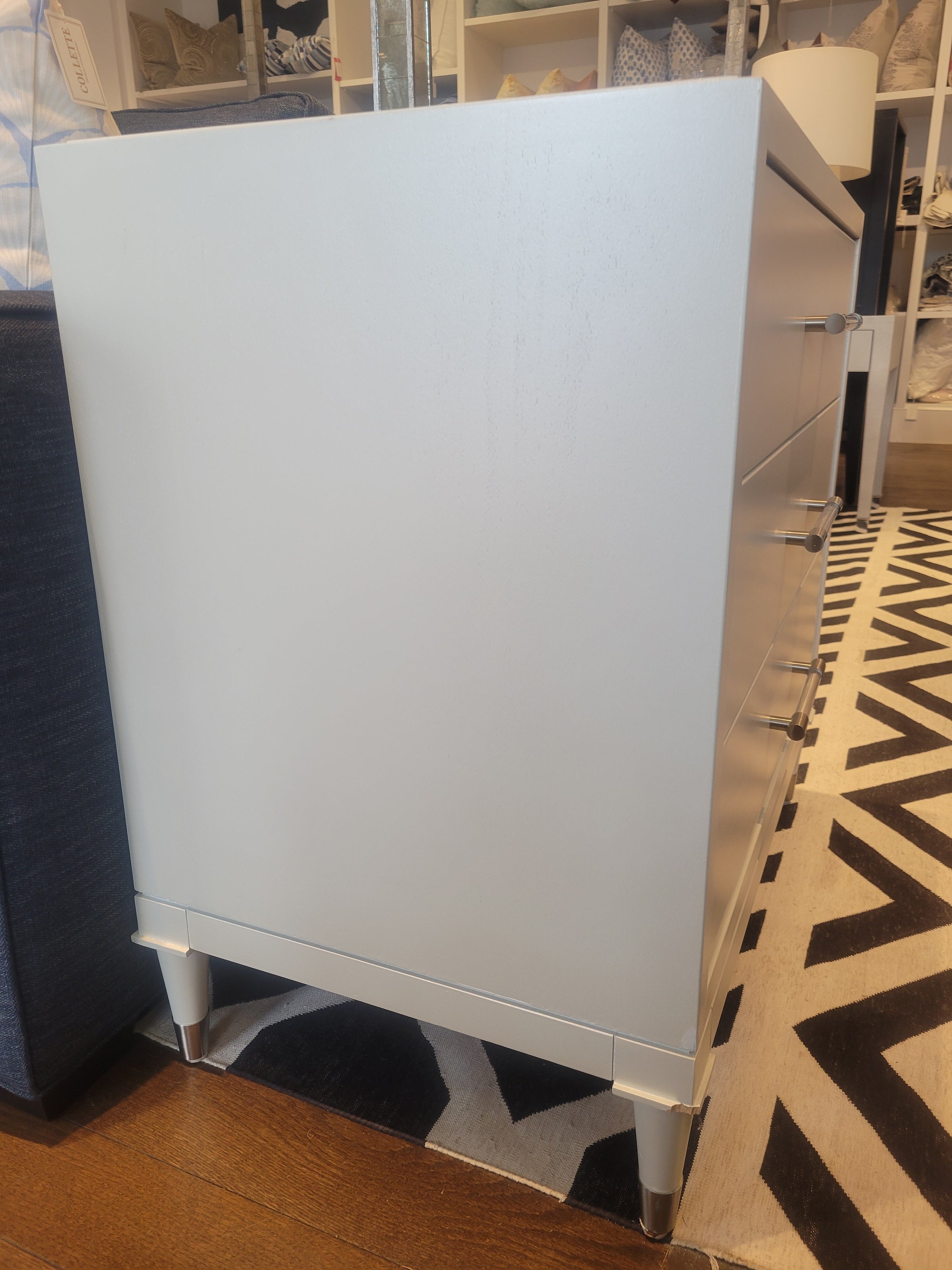PAIR of 3-Drawer White Nightstands w/ Nickel & Lucite Pulls by Vanguard (AS IS)