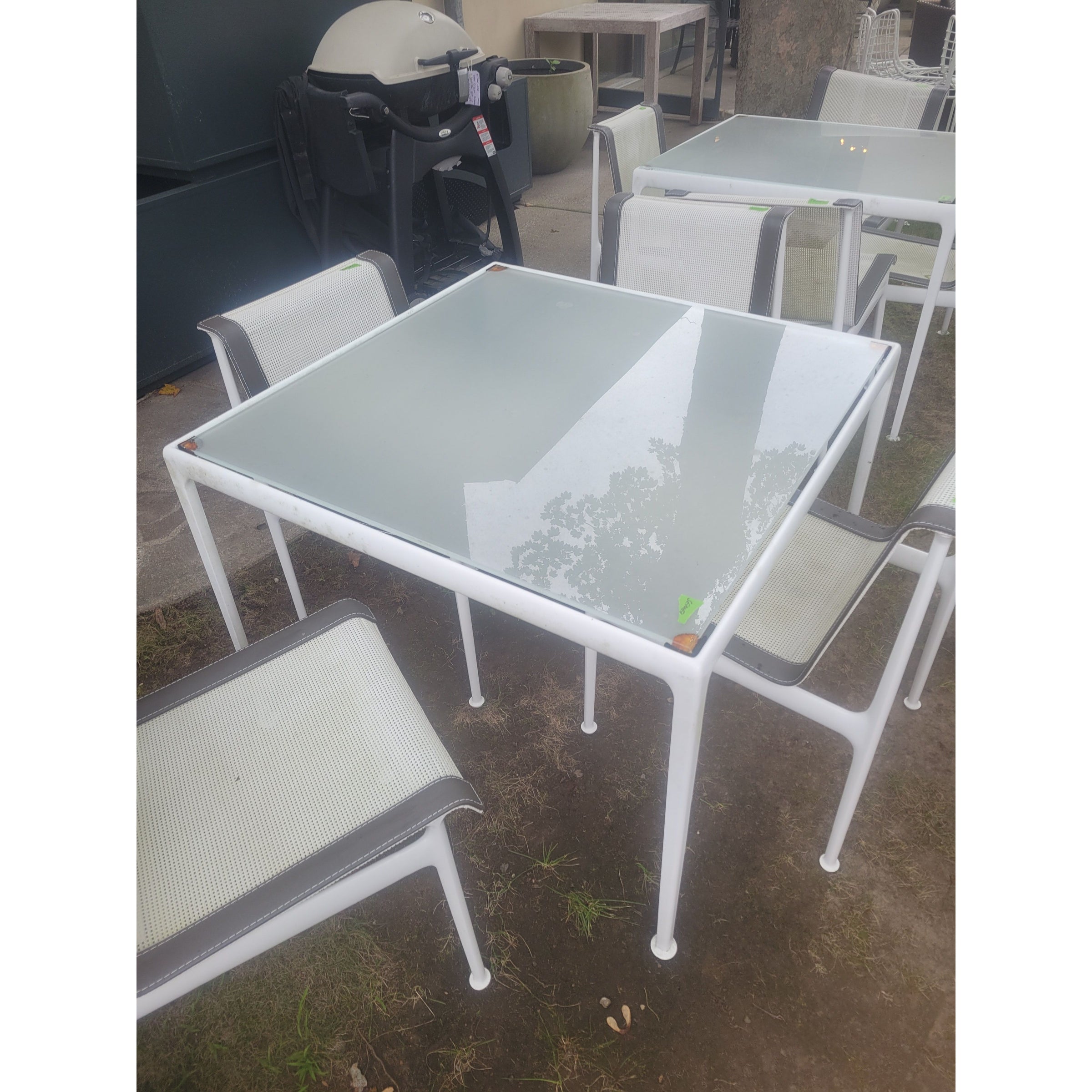 White Aluminum Dining Table w/ Frosted Glass Top by Richard Schultz - AS IS