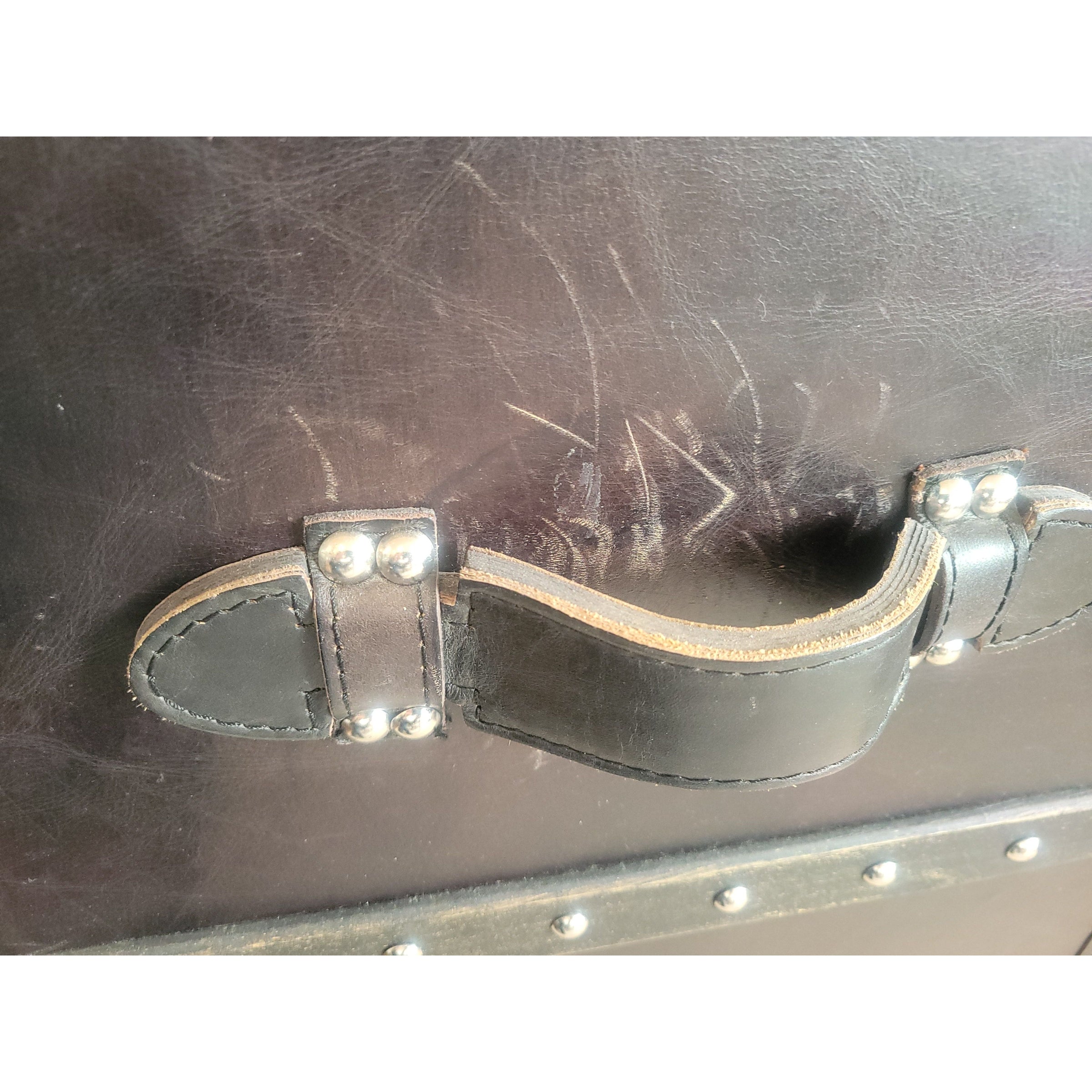 Vintage Black Leather & Steel 'Mayfair' Steamer Trunk Rolling Bar by RH - colletteconsignment.com