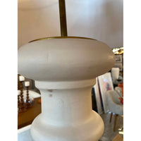 PAIR of XL White Plaster & Brass Table Lamps w/ Tan Shades (AS IS)