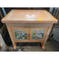 Vintage Pink Nightstand w/ Everglades Crane Design - colletteconsignment.com