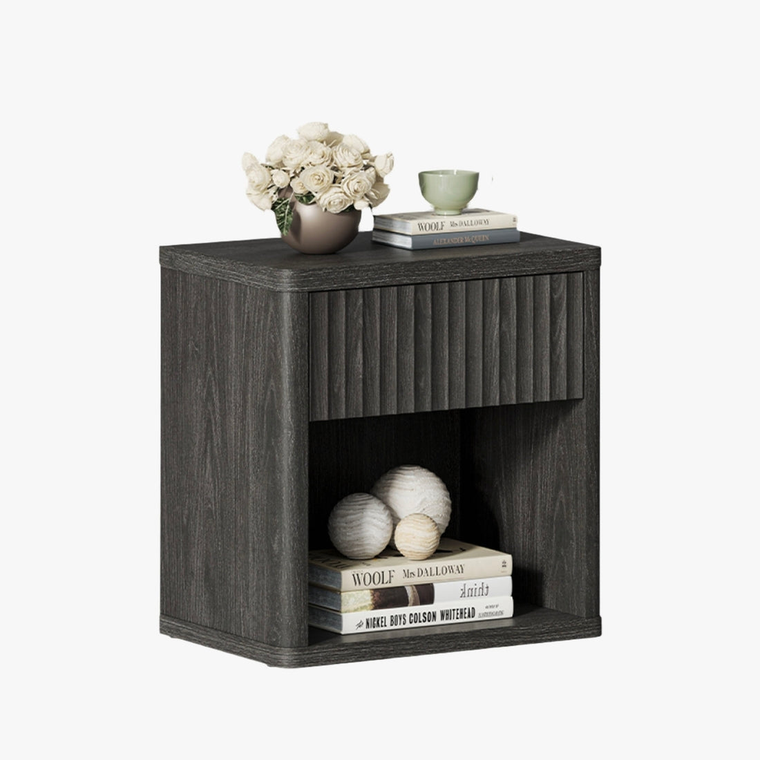 PAIR of Dark Gray Alder Night Stands w/ Large Drawers