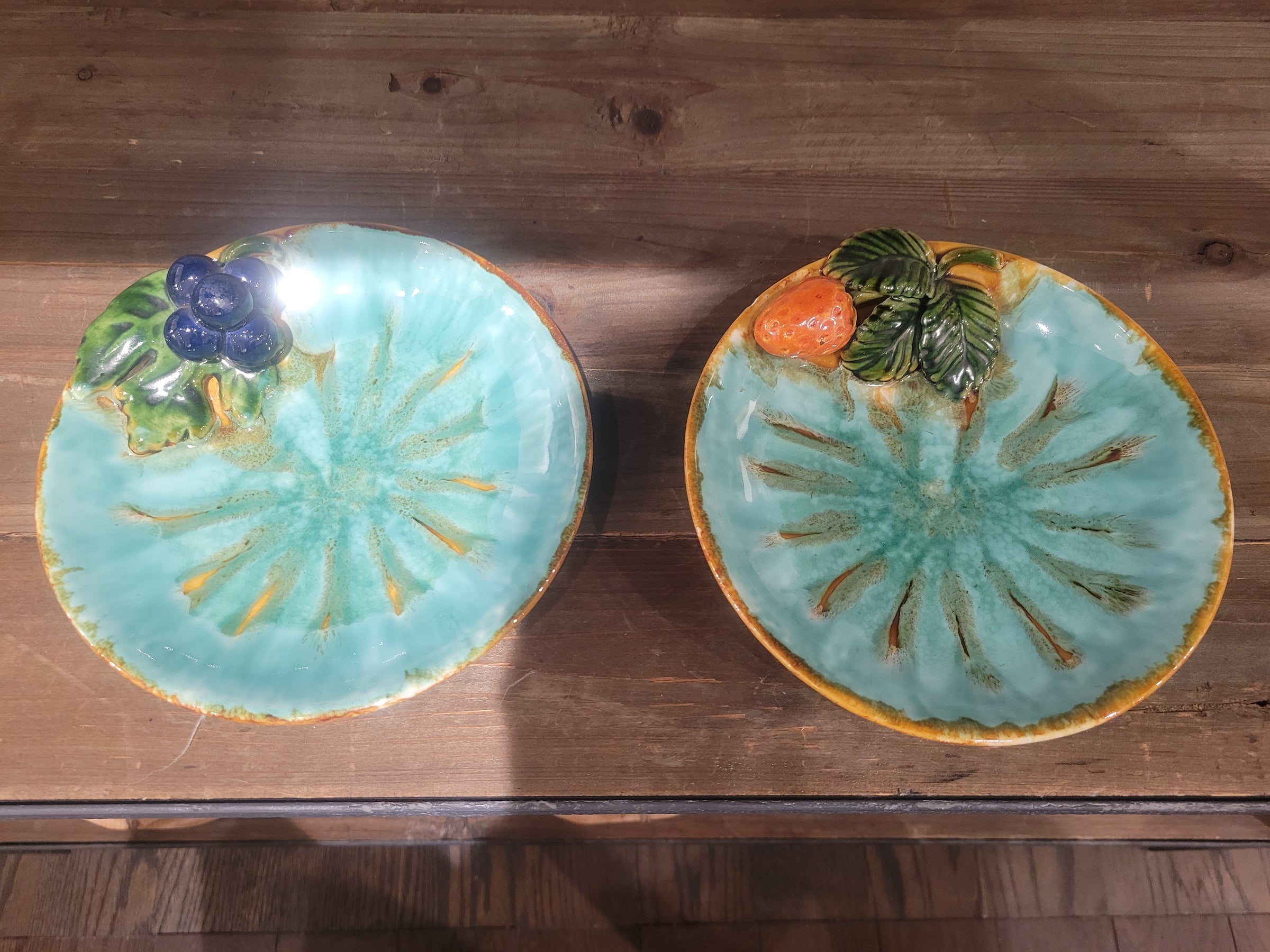 PAIR of Majolica Style Ceramic Fruit Plates by St. Peter Graz Austria