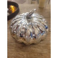 Sm Etched Mercury Glass Pumpkin - colletteconsignment.com