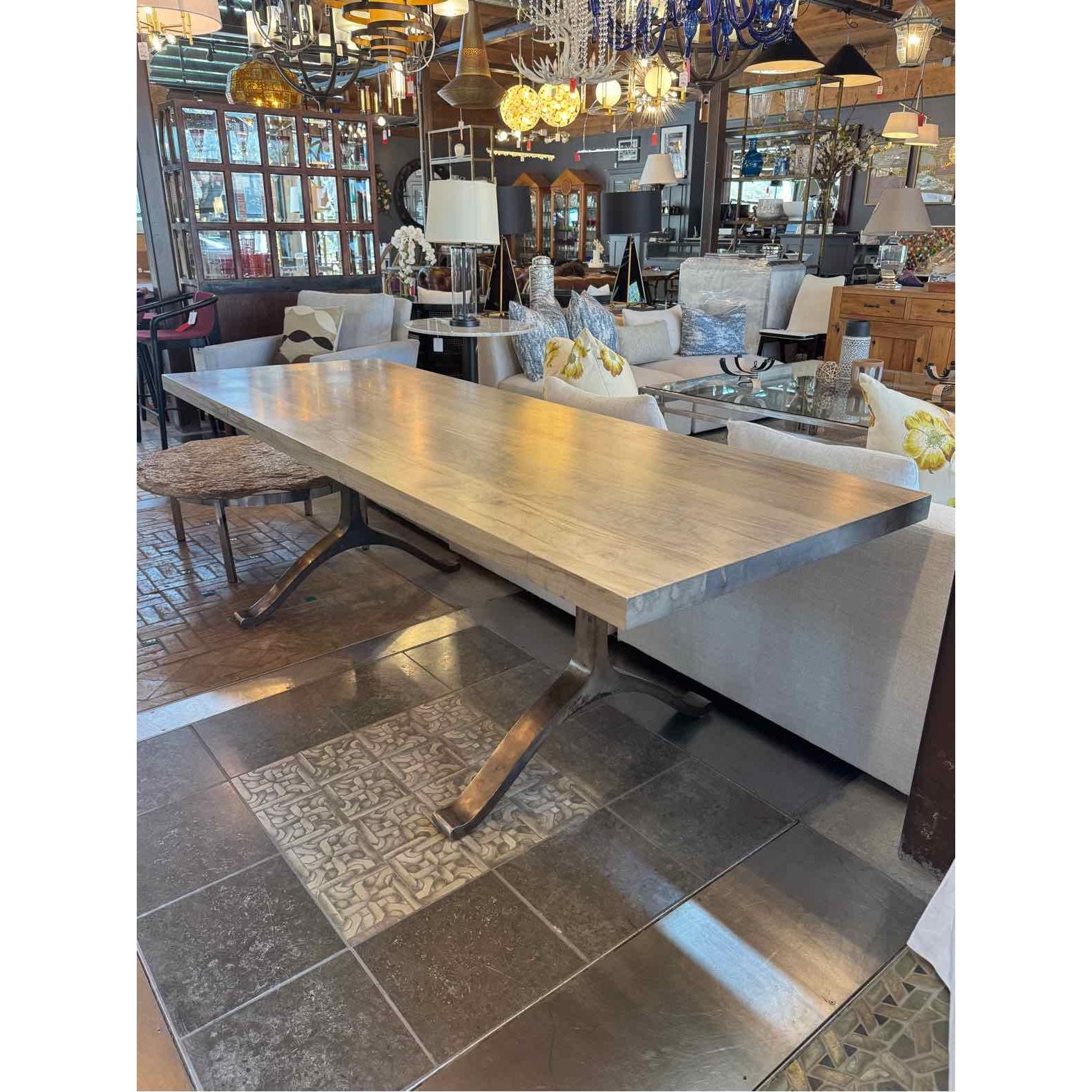 Wood Veneer Dining Table w/ Steel Y Legs