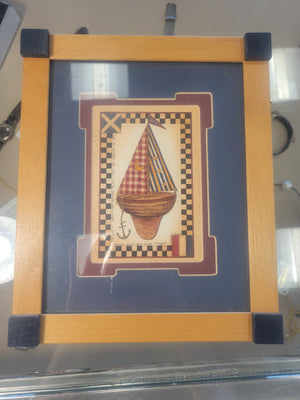 Folk Art Boat Print in Wood Frame