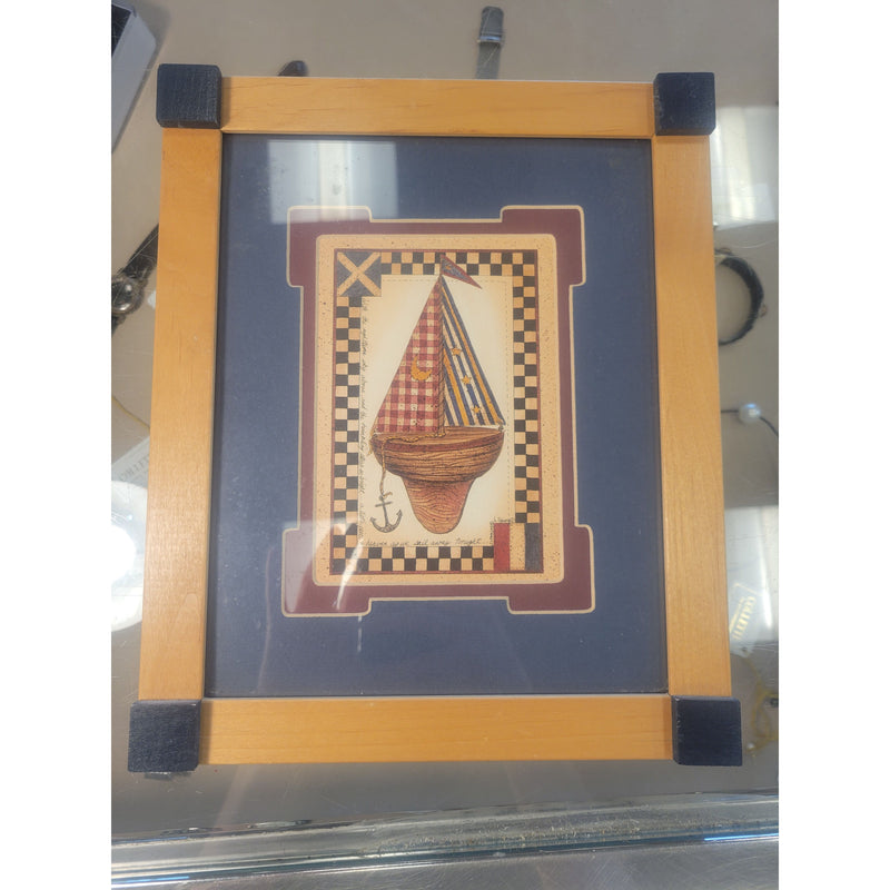 Folk Art Boat Print in Wood Frame - colletteconsignment.com