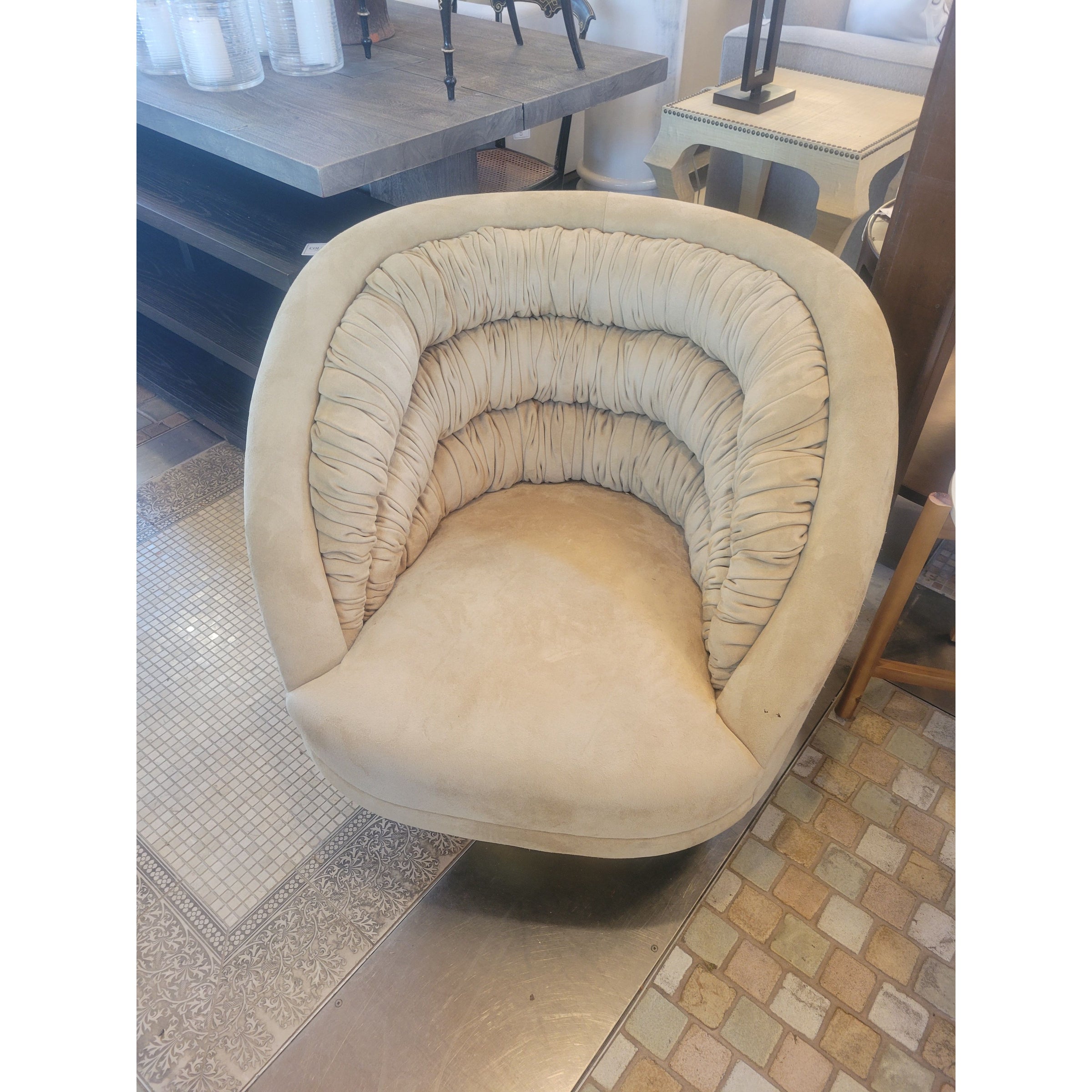 Suede Ellipse Swivel Lounge Chair by Vladimir Kagan (AS IS)